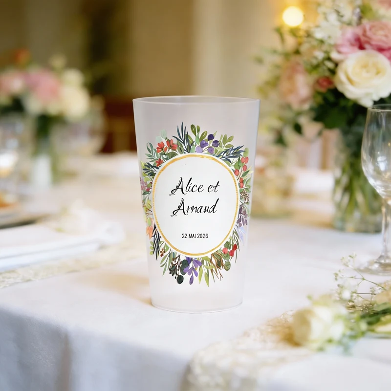 Gobelet personnalisé Mariage Couronne de Feuilles