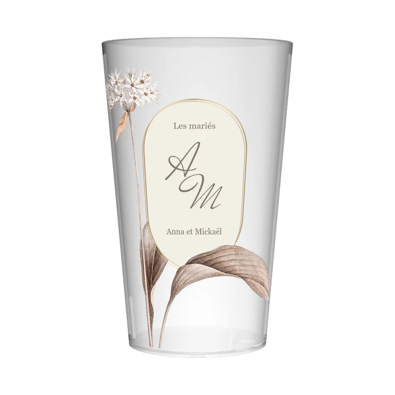 Gobelet personnalisé Mariage Fleur Blanche & Marron