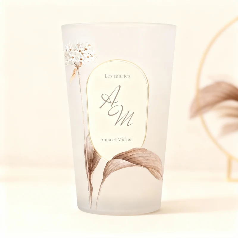 Gobelet personnalisé Mariage Fleur Blanche & Marron