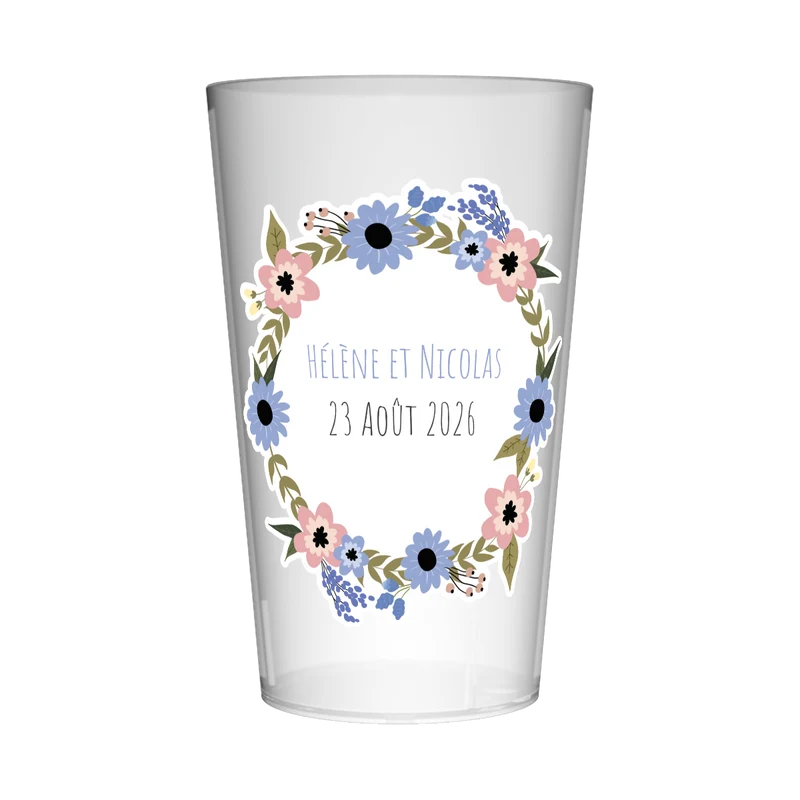 Gobelet personnalisé Mariage Etiquette Fleurie