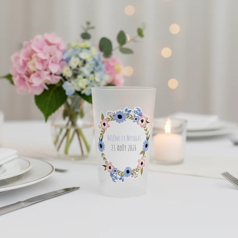 Gobelet personnalisé Mariage Etiquette Fleurie