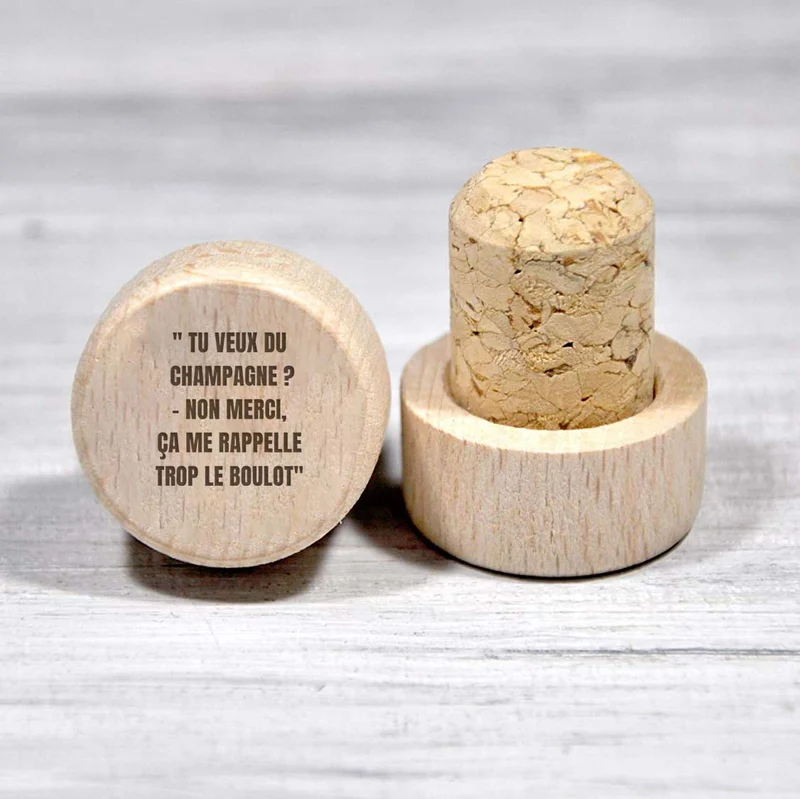 Bouchon personnalisé en liège et bois - Non merci