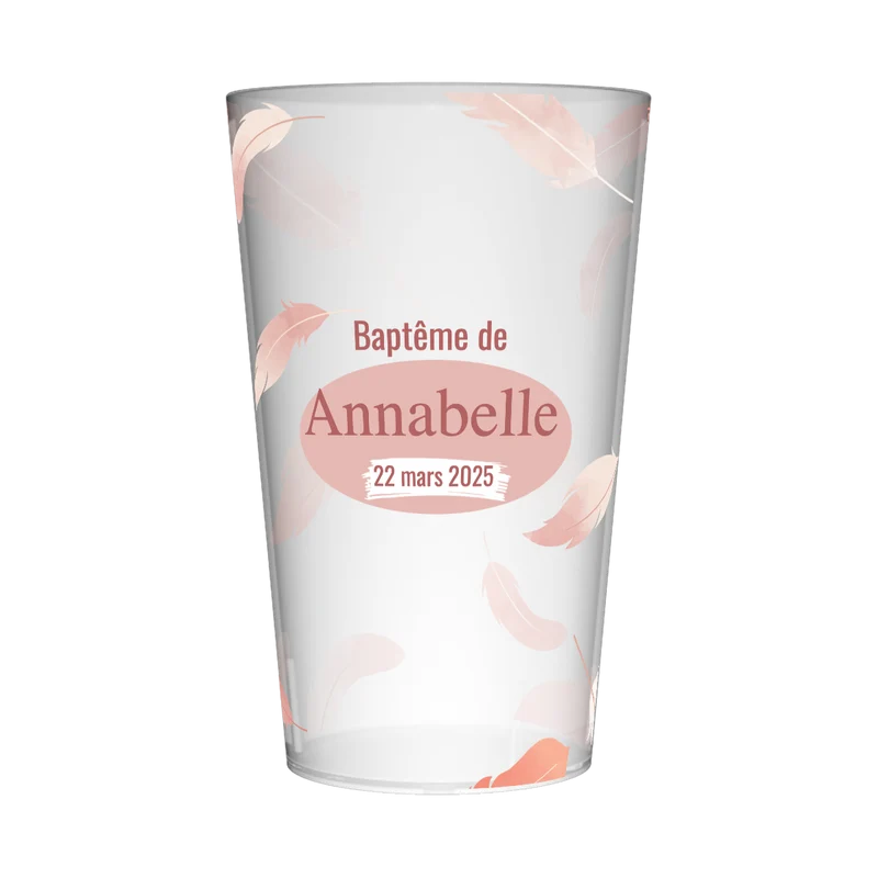 Gobelet personnalisé Baptême Plumes