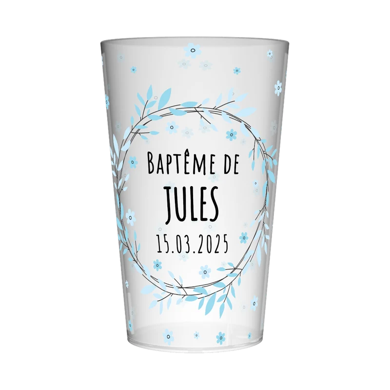 Gobelet personnalisé Baptême Fleurs Bleues