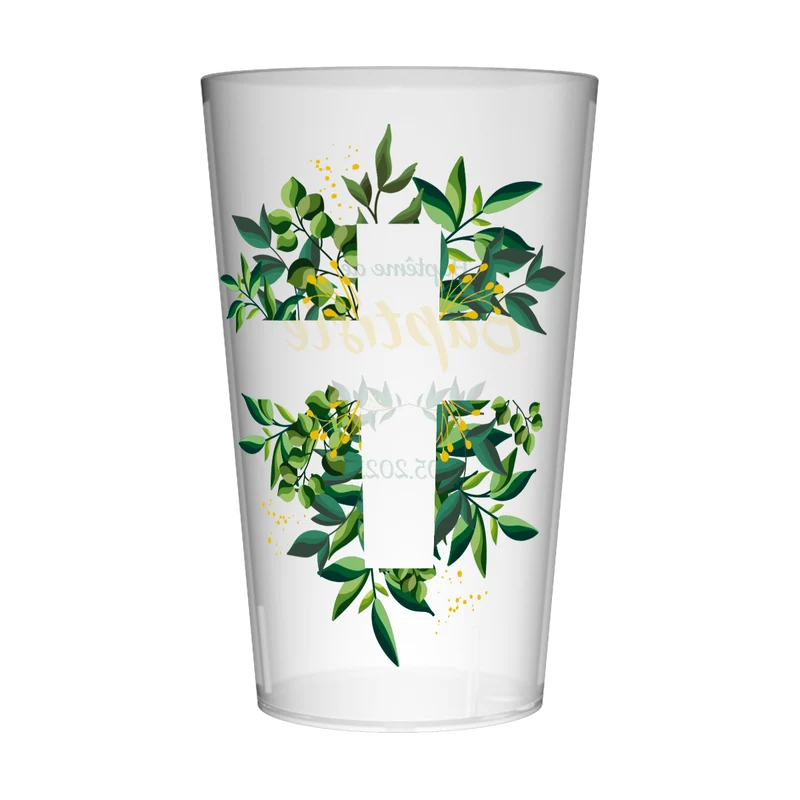 Gobelet personnalisé Baptême Croix & Feuilles