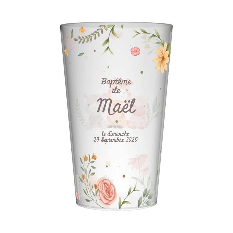 Gobelet personnalisé Baptême Animaux & Fleurs