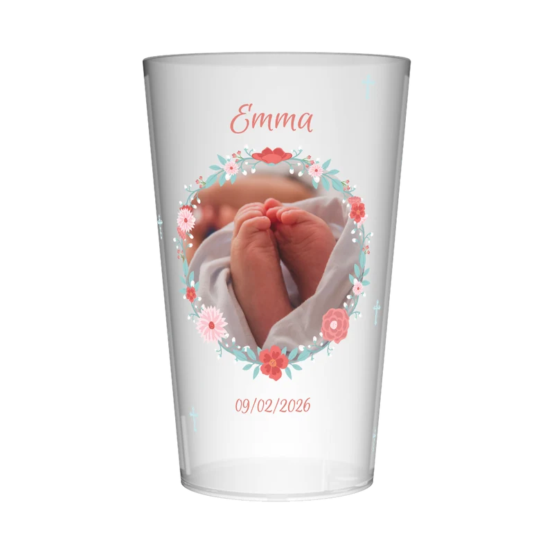 Gobelet personnalisé Baptême Image Fleurs