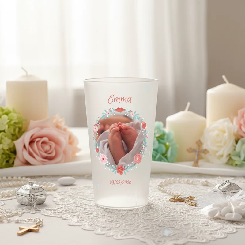 Gobelet personnalisé Baptême Image Fleurs