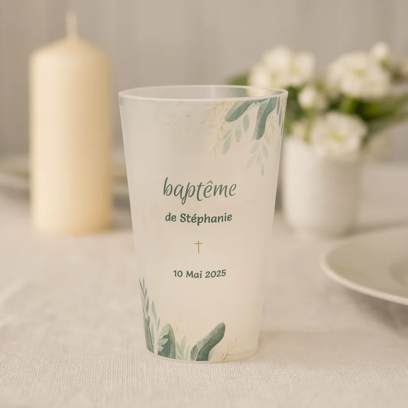 Gobelet personnalisé Baptême Aquarelle & Fleurs