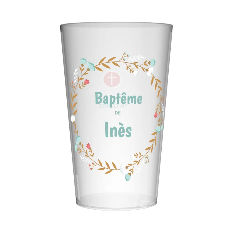 Gobelet personnalisé Baptême Couronne Feuillage