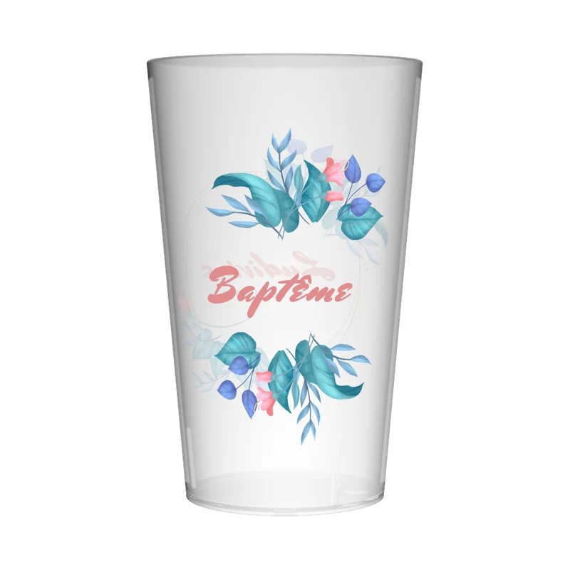Gobelet personnalisé Baptême Couronne Fleurs