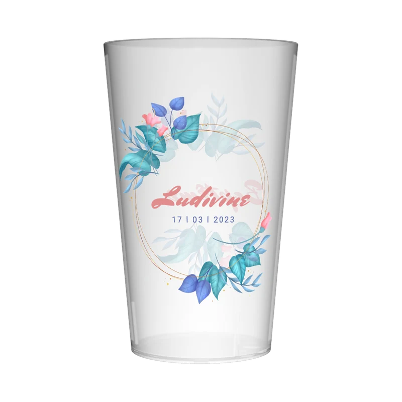 Gobelet personnalisé Baptême Couronne Fleurs