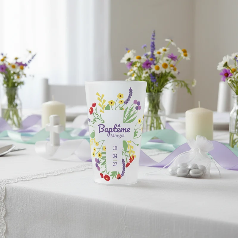 Gobelet personnalisé Baptême Bouquet de fleurs