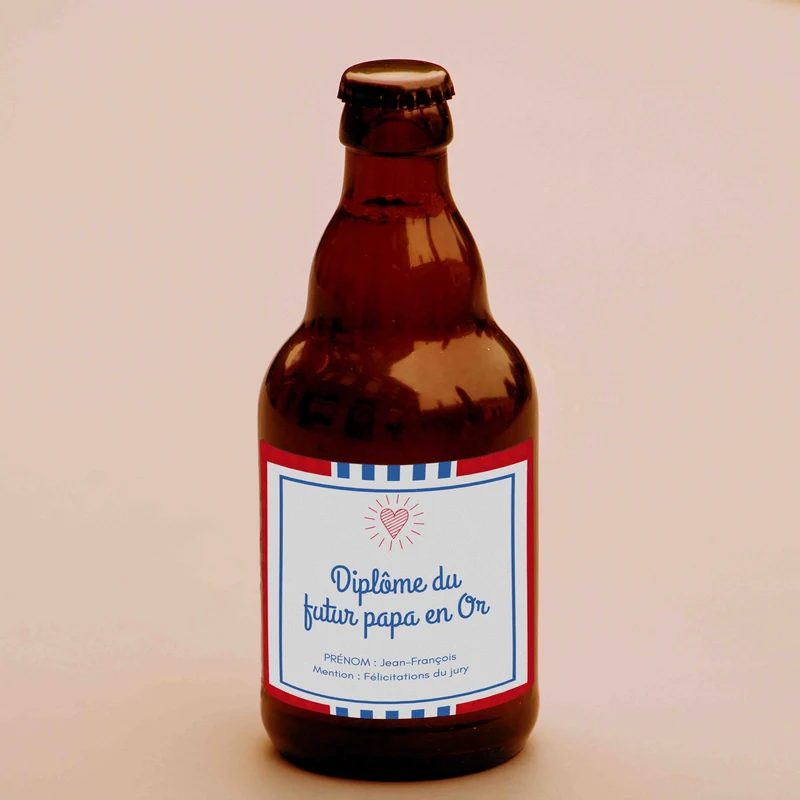 Bière cadeau annonce grossesse - Diplôme futur papa en or