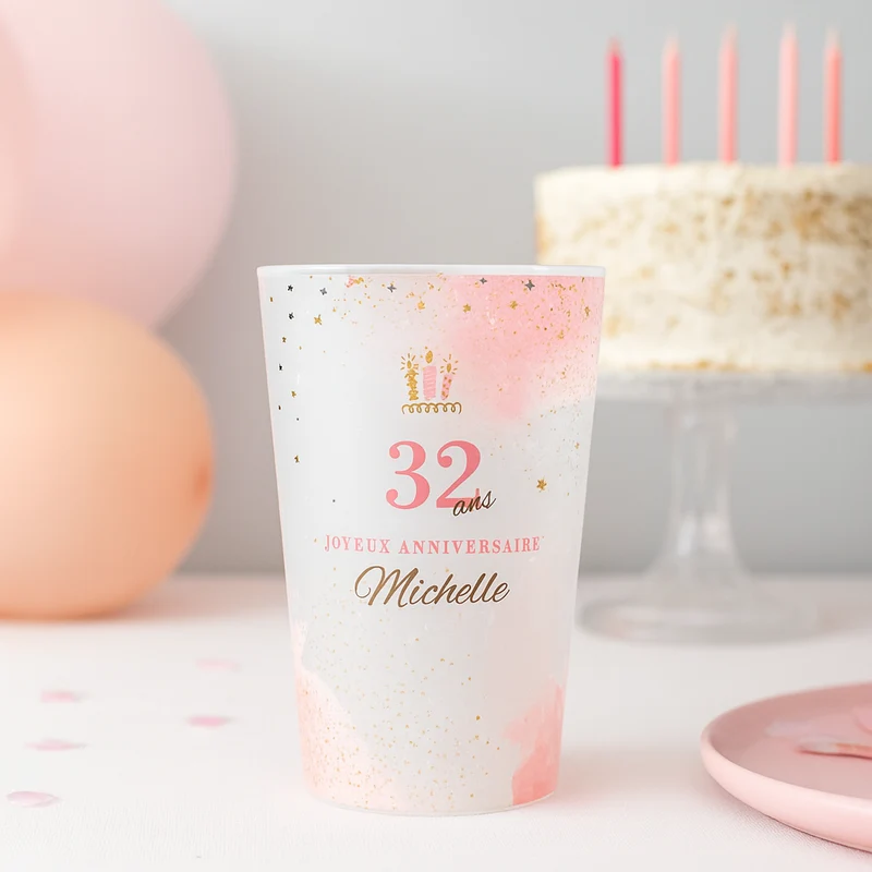Gobelet personnalisé Anniversaire Rose & Doré