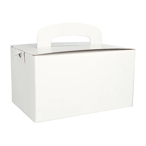 Panier-repas en carton rectangulaire 12,5 cm x 15,5 cm x 22,5 cm blanc avec poignée (100 unités)