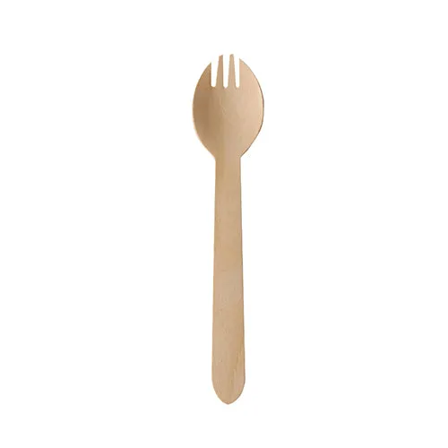 "2 en 1" fourchette et cuillère, bois "pure" 16 cm (1000 unités)