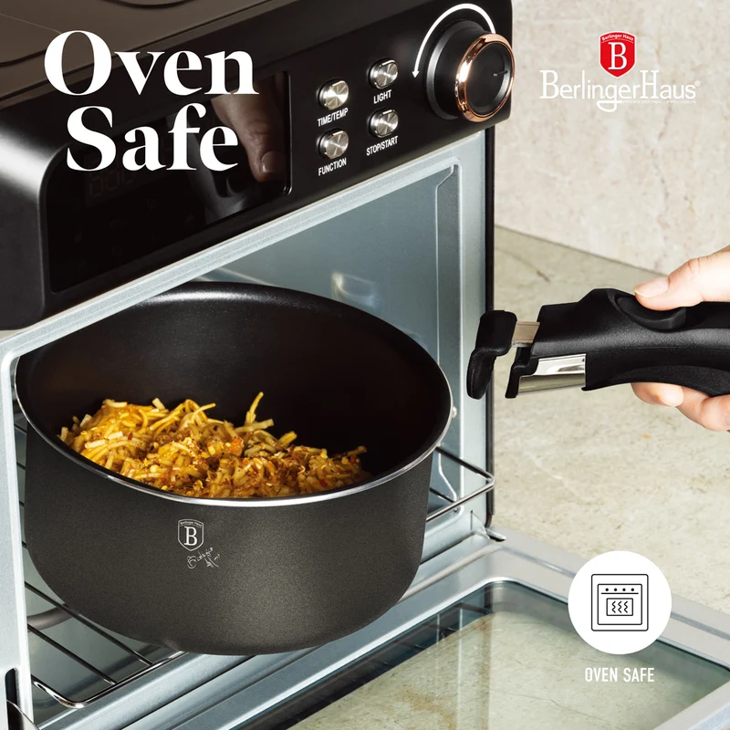 Batterie de cuisine BerlingerHaus Click-it mat anthracite 6 pièces - Casserole ø 16 & 20 cm, Poêle ø 20 & 24 cm - compatible avec toutes les sources de chaleur
