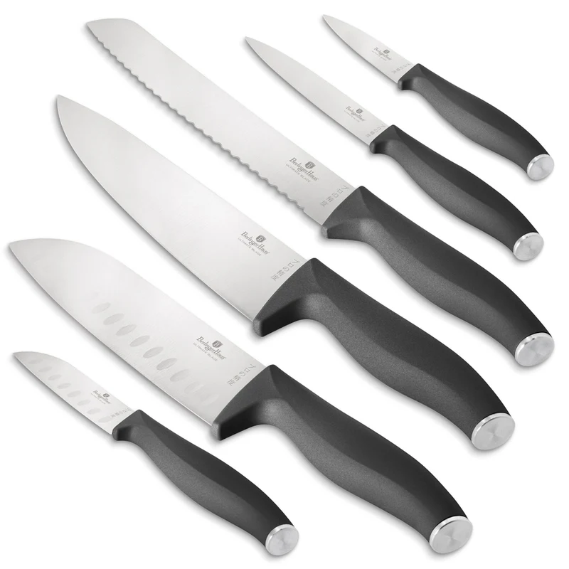 Ensemble de couteaux BerlingerHaus mat anthracite 6 pièces - Couteau de chef, Couteau à pain, Couteau Santoku, Couteau d'office, Éplucheur & Mini Santoku