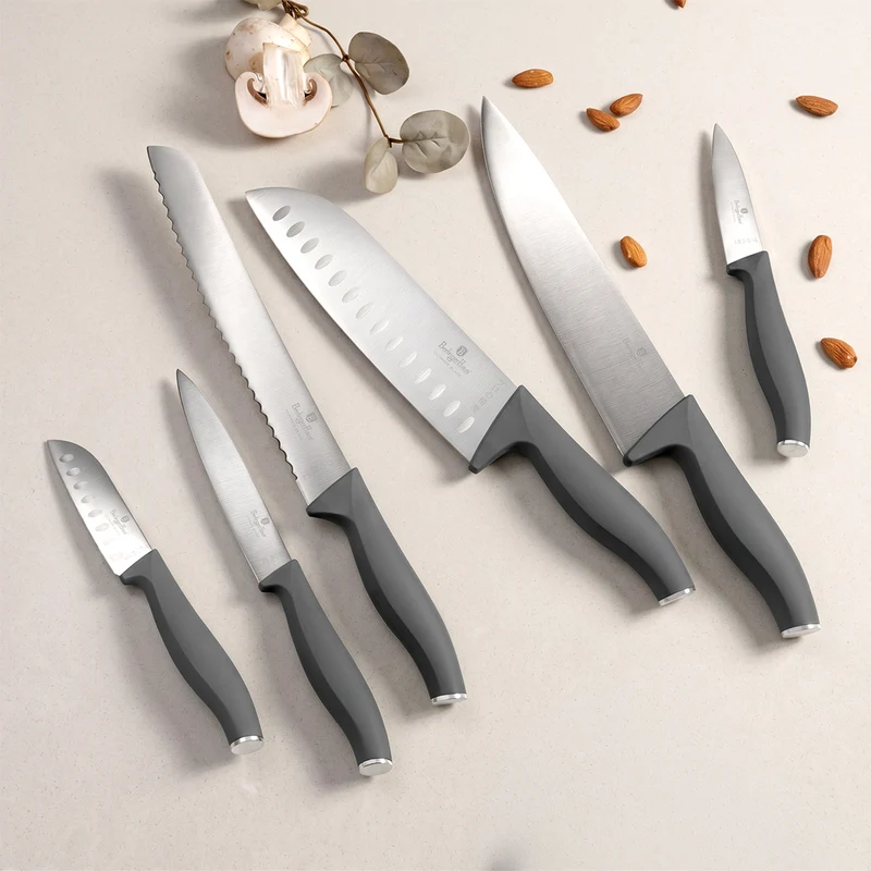 Ensemble de couteaux BerlingerHaus mat anthracite 6 pièces - Couteau de chef, Couteau à pain, Couteau Santoku, Couteau d'office, Éplucheur & Mini Santoku