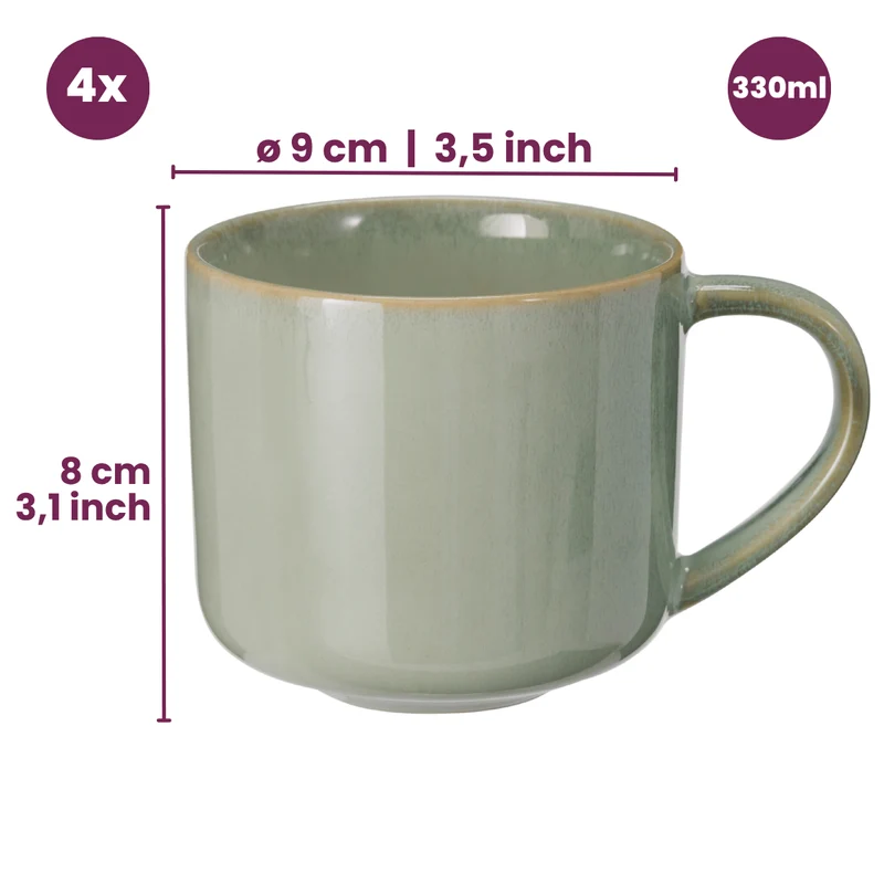 Ensemble de mugs Cookinglife - Mugs à café - Serene - 330 ml - 4 pièces