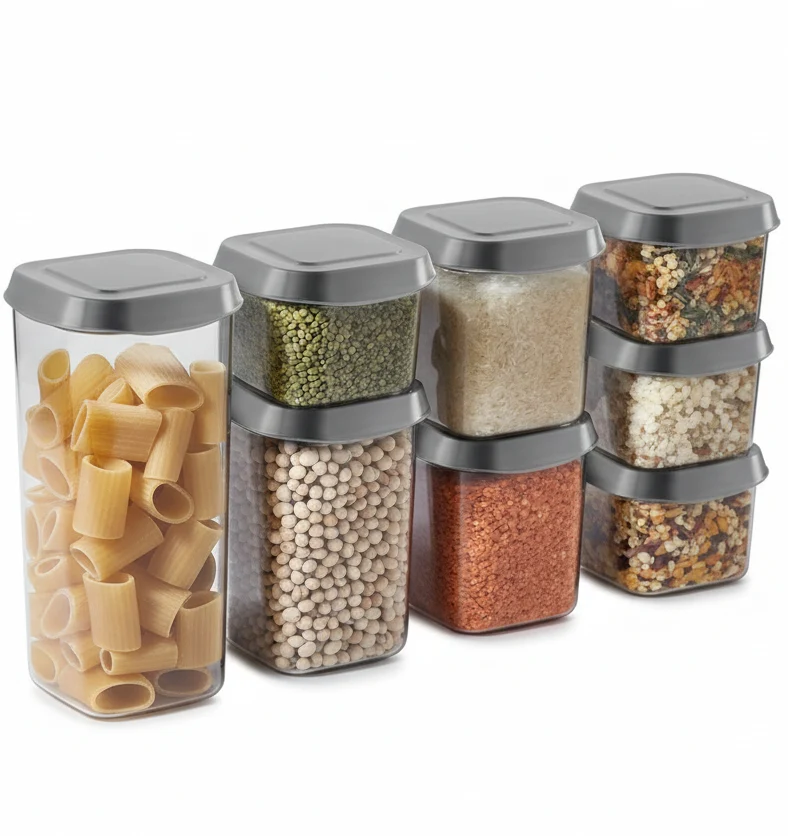 Ensemble de bocaux Cookinglife - Couvercles gris - 4 tailles - 8 pièces