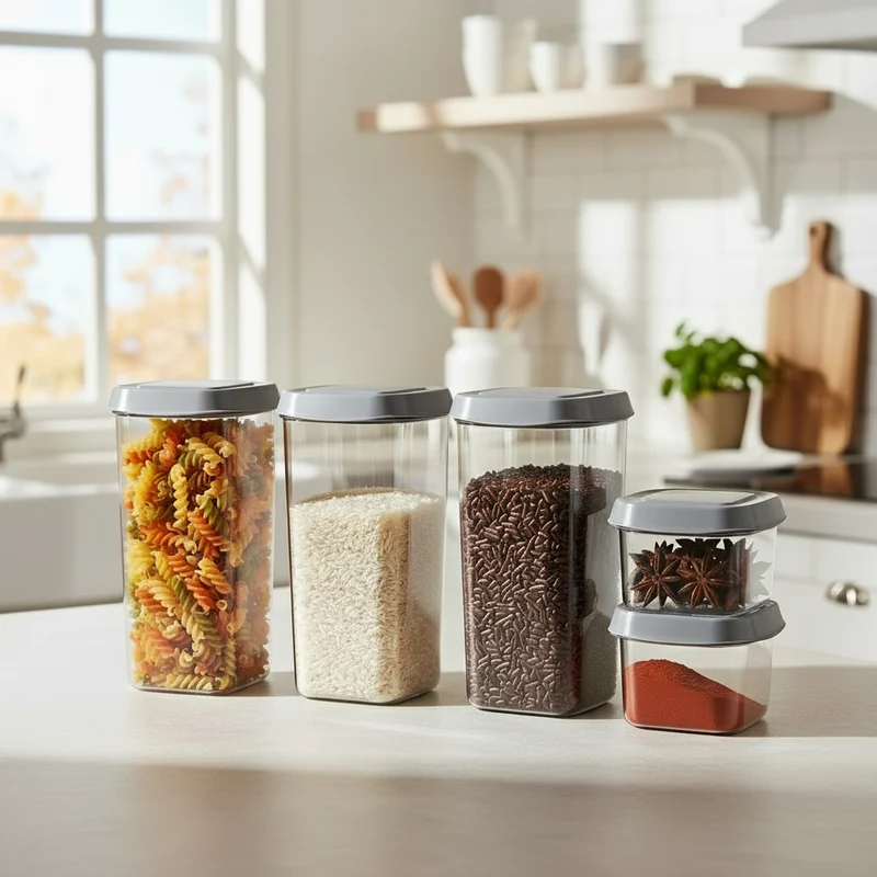 Ensemble de bocaux Cookinglife - Couvercles gris - 4 tailles - 8 pièces