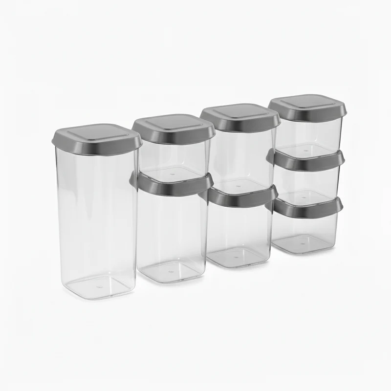 Ensemble de bocaux Cookinglife - Couvercles gris - 4 tailles - 8 pièces