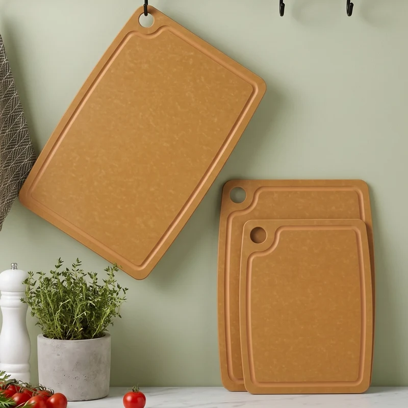 Set de planches à découper Hendi antidérapantes - compatible lave-vaisselle - bois fibreux marron - 3 pièces
