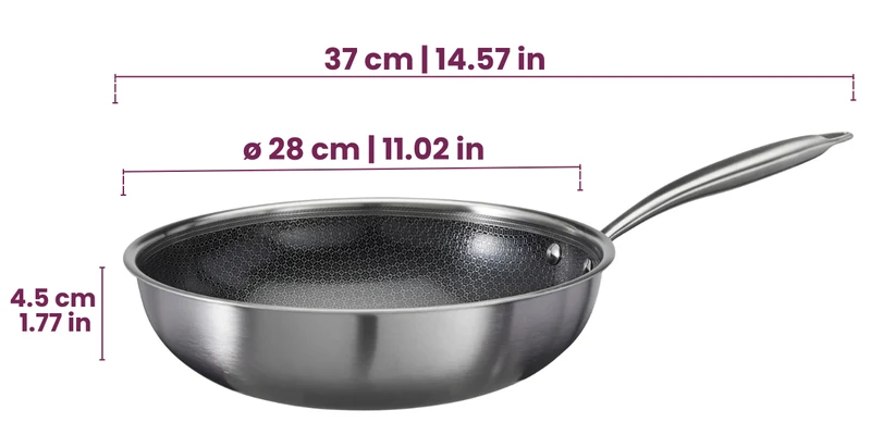 Batterie de cuisine Cookinglife HexaCook Hybride 3 pièces - poêle ø 24 & 28 cm + Wok ø 28 cm - ANTI-ADHÉSIF - compatible avec toutes les sources de chaleur - revêtement antiadhésif en céramique