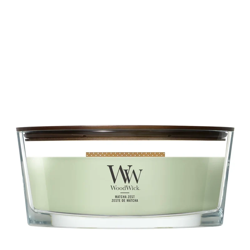Bougie Parfumée WoodWick Ellipse Matcha Zest - 9 cm / 19 cm - Bougie Parfumée en Verre - Mèche en Bois