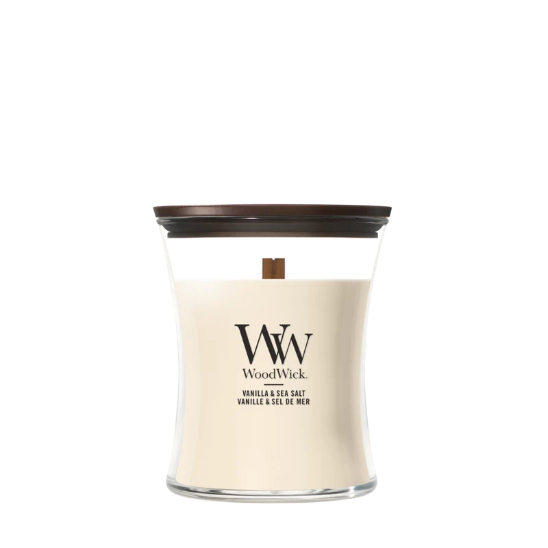Bougie Parfumée WoodWick Medium Vanilla & Sea Salt - 11 cm / ø 10 cm - Bougie en Verre - Mèche en Bois