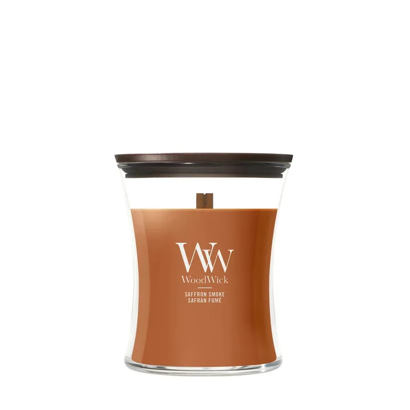 Bougie Parfumée WoodWick Medium Saffron Smoke - 11 cm / ø 10 cm - Bougie Parfumée en Verre - Mèche en Bois