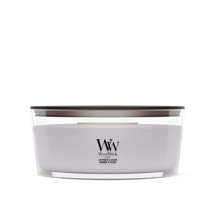 Bougie Parfumée WoodWick Ellipse Lavender & Cedar - 9 cm / 19 cm - Bougie Parfumée en Verre - Mèche en Bois