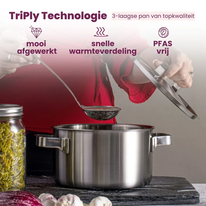 Batterie de cuisine Sola Ruby 4 pièces Premium Triply Inox - Casserole ø 16, 18, 20 cm & Casserole ø 16 cm - Induction compatible