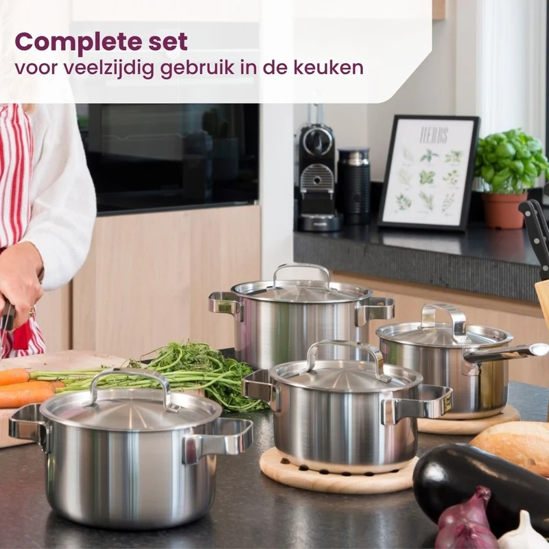 Batterie de cuisine Sola Ruby 4 pièces Premium Triply Inox - Casserole ø 16, 18, 20 cm & Casserole ø 16 cm - Induction compatible