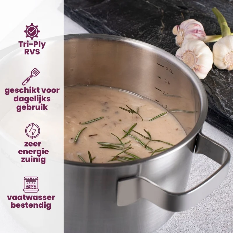 Batterie de cuisine Sola Ruby 4 pièces Premium Triply Inox - Casserole ø 16, 18, 20 cm & Casserole ø 16 cm - Induction compatible