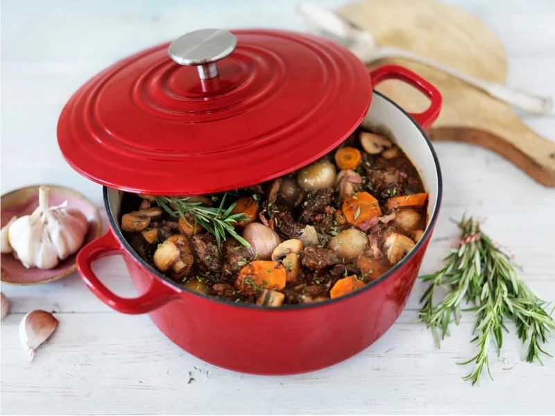 Batterie de cuisine BK Bourgogne Chili Red Fonte 3 pièces - Cocotte ø 24, 28 cm & Poêle-gril 26x26 cm - compatible avec toutes les sources de chaleur