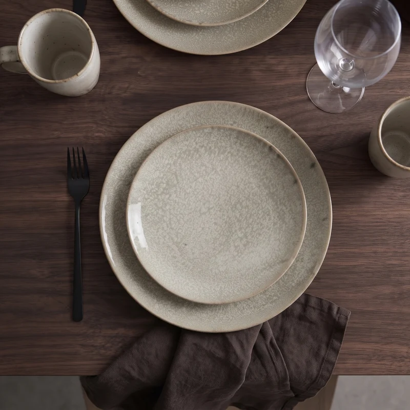 Service de table Cookinglife Linen Beige 18 pièces / 6 personnes - 6 assiettes à dîner, 6 assiettes à petit déjeuner et 6 bols
