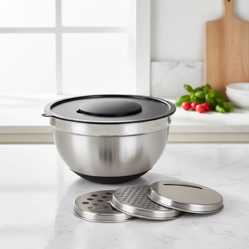 Ensemble de bol mélangeur Cookinglife - Râpes - en inox - 25,5x14 cm - 4 pièces
