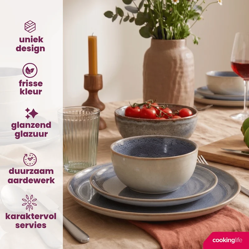Ensemble de vaisselle Cookinglife - Serviesset 4 personnes - Serene - 12 pièces