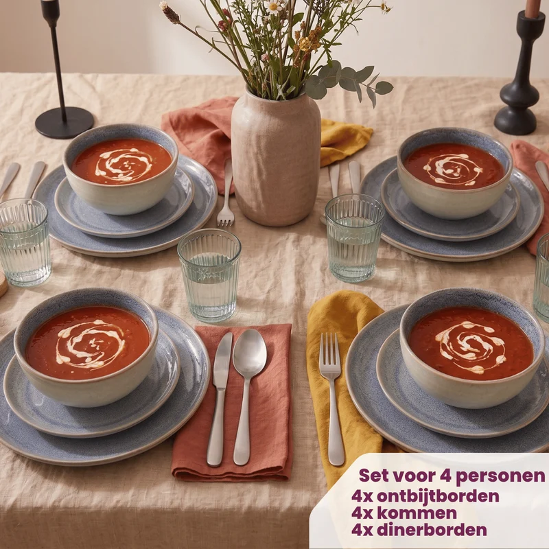 Ensemble de vaisselle Cookinglife - Serviesset 4 personnes - Serene - 12 pièces