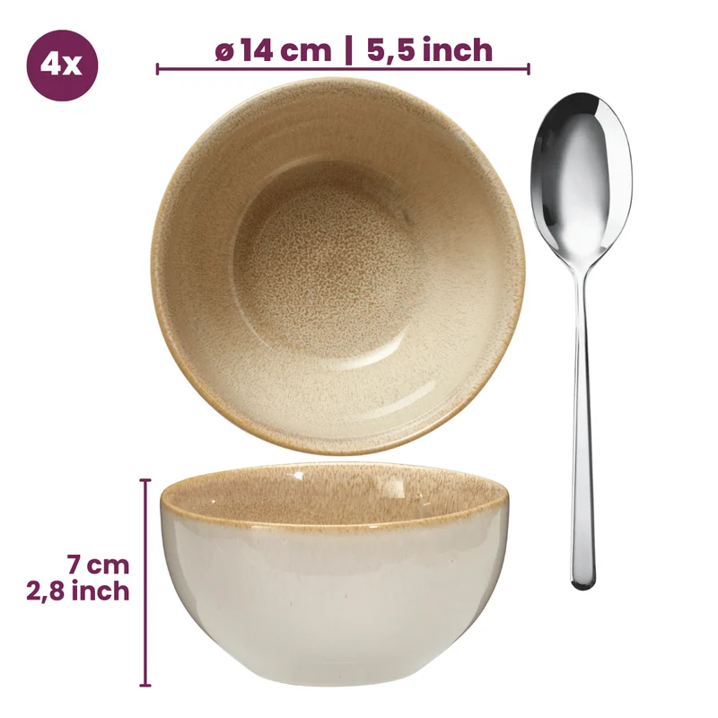 Service de table 12 pièces Cookinglife Serene Sand / 4 personnes - 4 assiettes plates, 4 assiettes à dessert et 4 bols