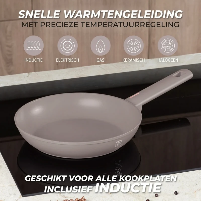 Batterie de cuisine BerlingerHaus taupe 11 pièces - Casserole ø 20, 24, 28 cm, Poêle ø 24, 28 cm & Casserole ø 16 cm - compatible avec toutes les sources de chaleur