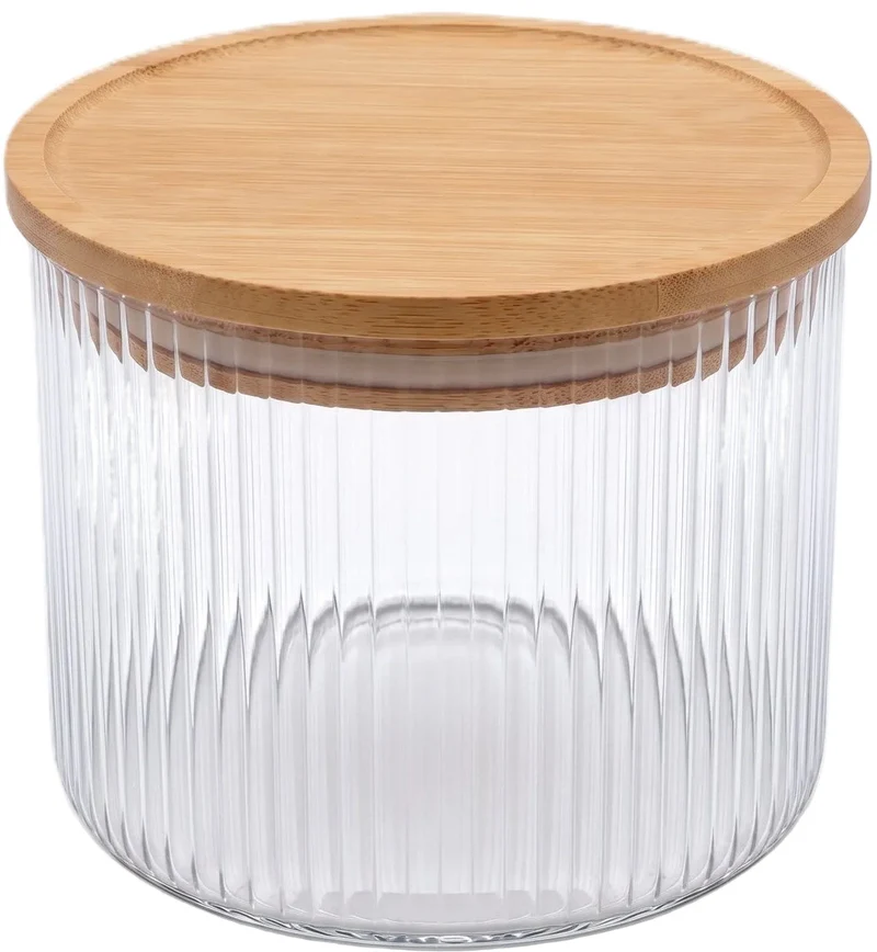 Pots de conservation set Cookinglife Boro Lines - Verre couvercle en bambou - ø 11 cm - 600 ml - 3 pièces