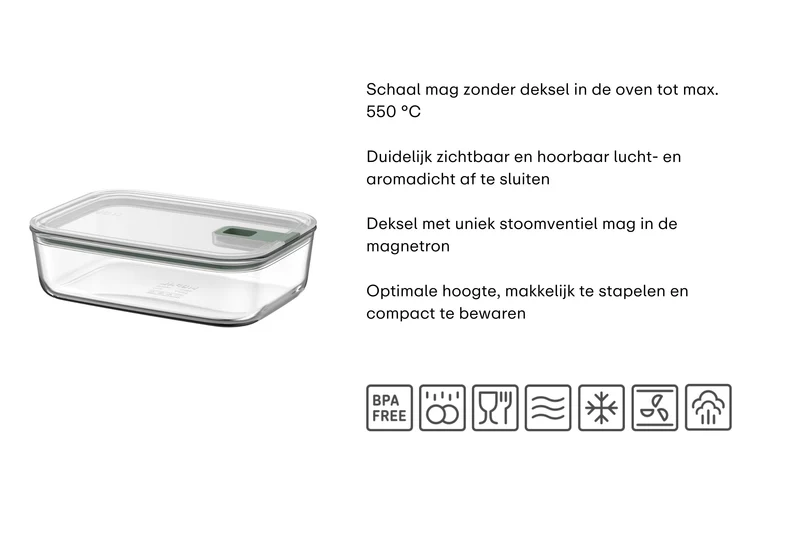Plat à four / Plat à lasagne avec couvercle Mepal EasyClip Nordic Sage - Verre - 1,5 litre