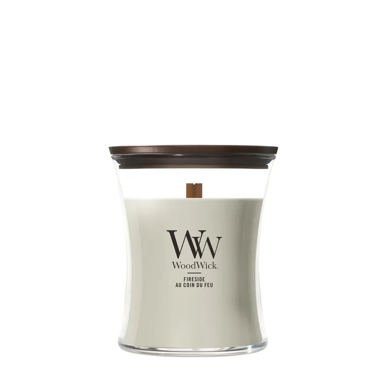 Bougie Parfumée WoodWick Medium Fireside - 11 cm / ø 10 cm - Bougie Parfumée en Verre - Mèche en Bois