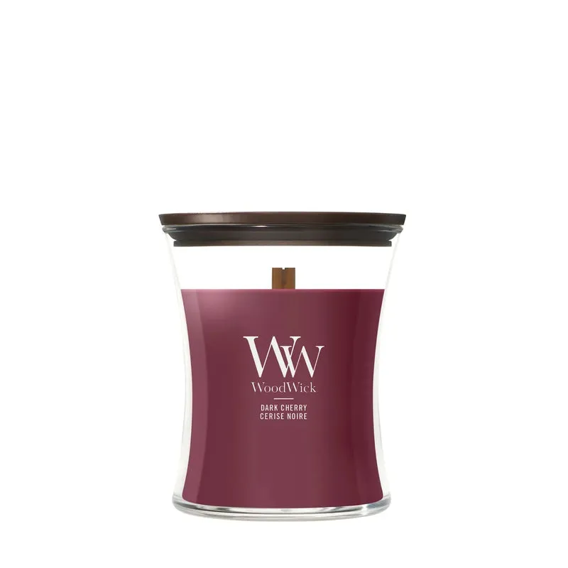 Bougie Parfumée WoodWick Medium Dark Cherry - 11 cm / ø 10 cm - Bougie Parfumée en Verre - Mèche en Bois