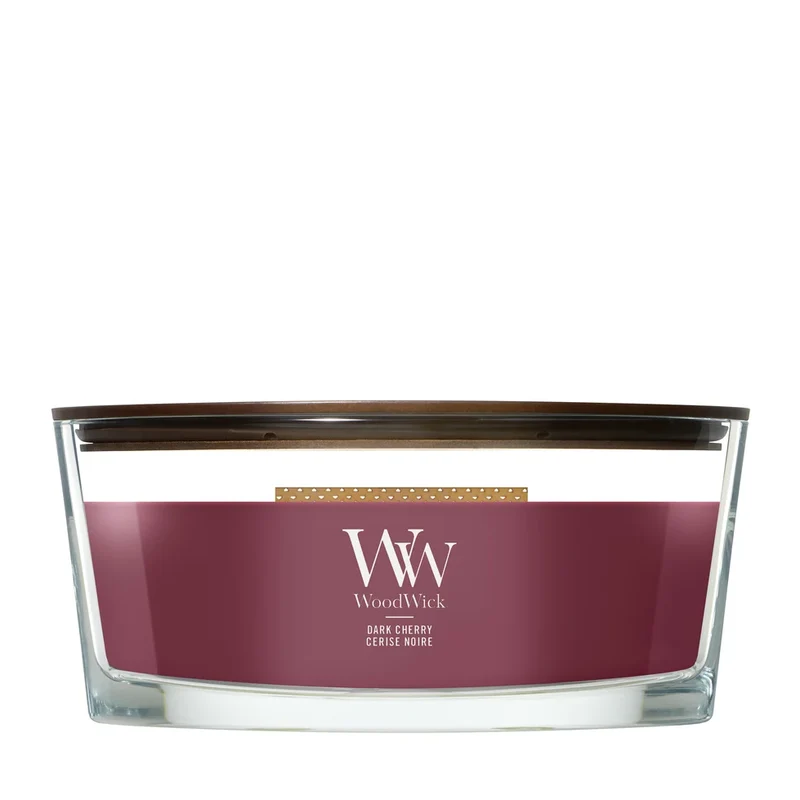 Bougie Parfumée WoodWick Ellipse Dark Cherry - 9 cm / 19 cm - Bougie en Verre - Mèche en Bois
