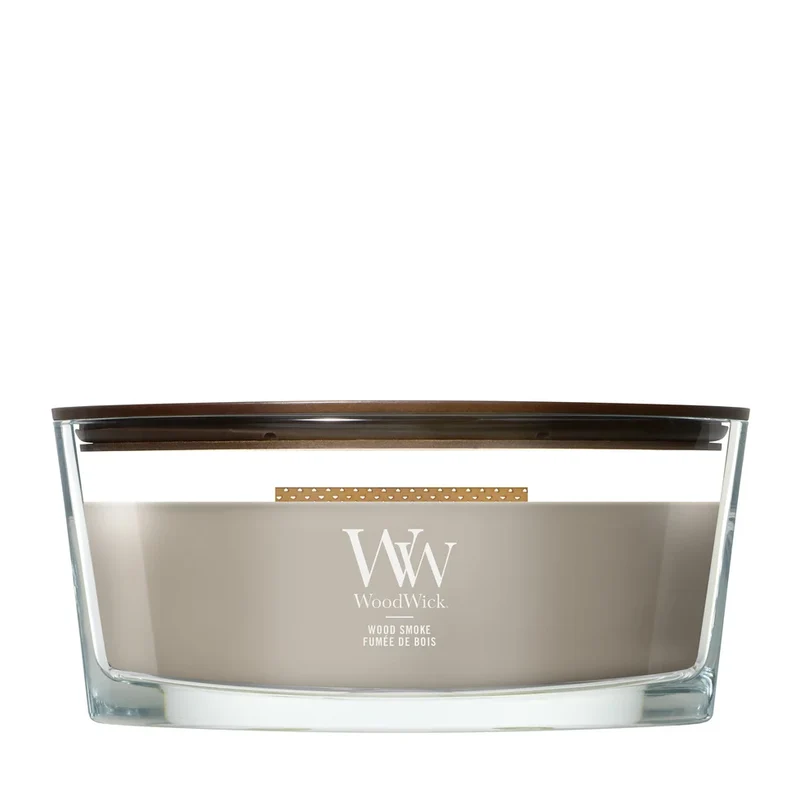 Bougie parfumée WoodWick Ellipse Wood Smoke - 9 cm / 19 cm - Bougie parfumée en verre - Mèche en bois